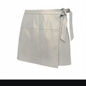 Stylish Light Blue Faux Leather Wrap Mini Skirt size L